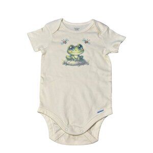 Gerber Baby Bodysuit 12M Snapsuit Short Sleeve with Frog & Dragonflies Print 16"